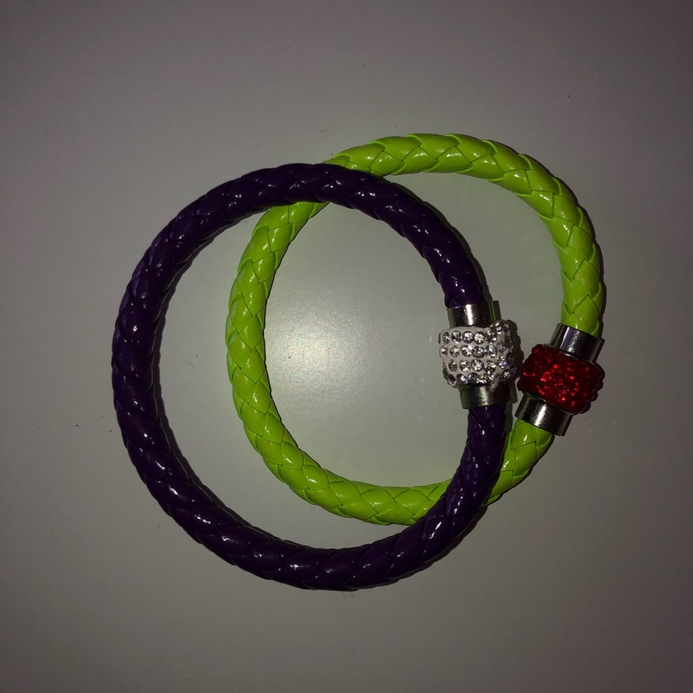 Colorful Set of Bracelets (purple & silver + yellow & red)